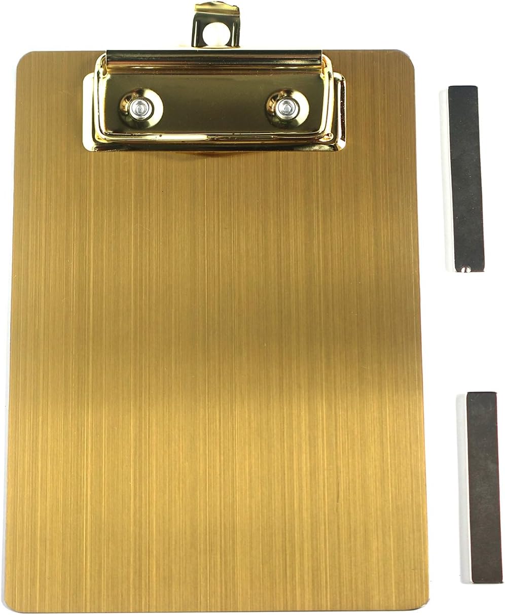 Stainless Steel Magnetic Clipboard with Pen - Multiple Sizes, Magnetic Design, Essential for Office and Home (Gold 4.3 x 6.5 Inches)