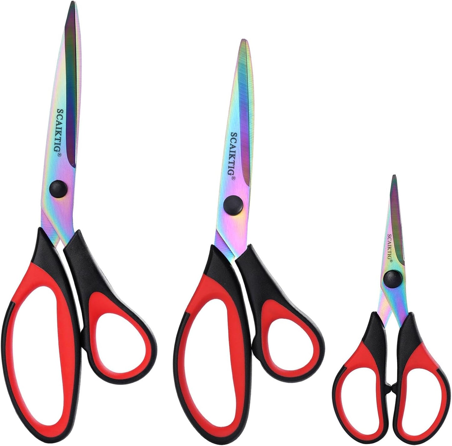 Craft Scissors Set of 3 Pack, All Purpose Sharp Titanium Blades Shears, Comfort Grip Handle, Multipurpose Fabric Scissors Tool Great for Adults, Office, Sewing, School and Home Supplies, Red&Black