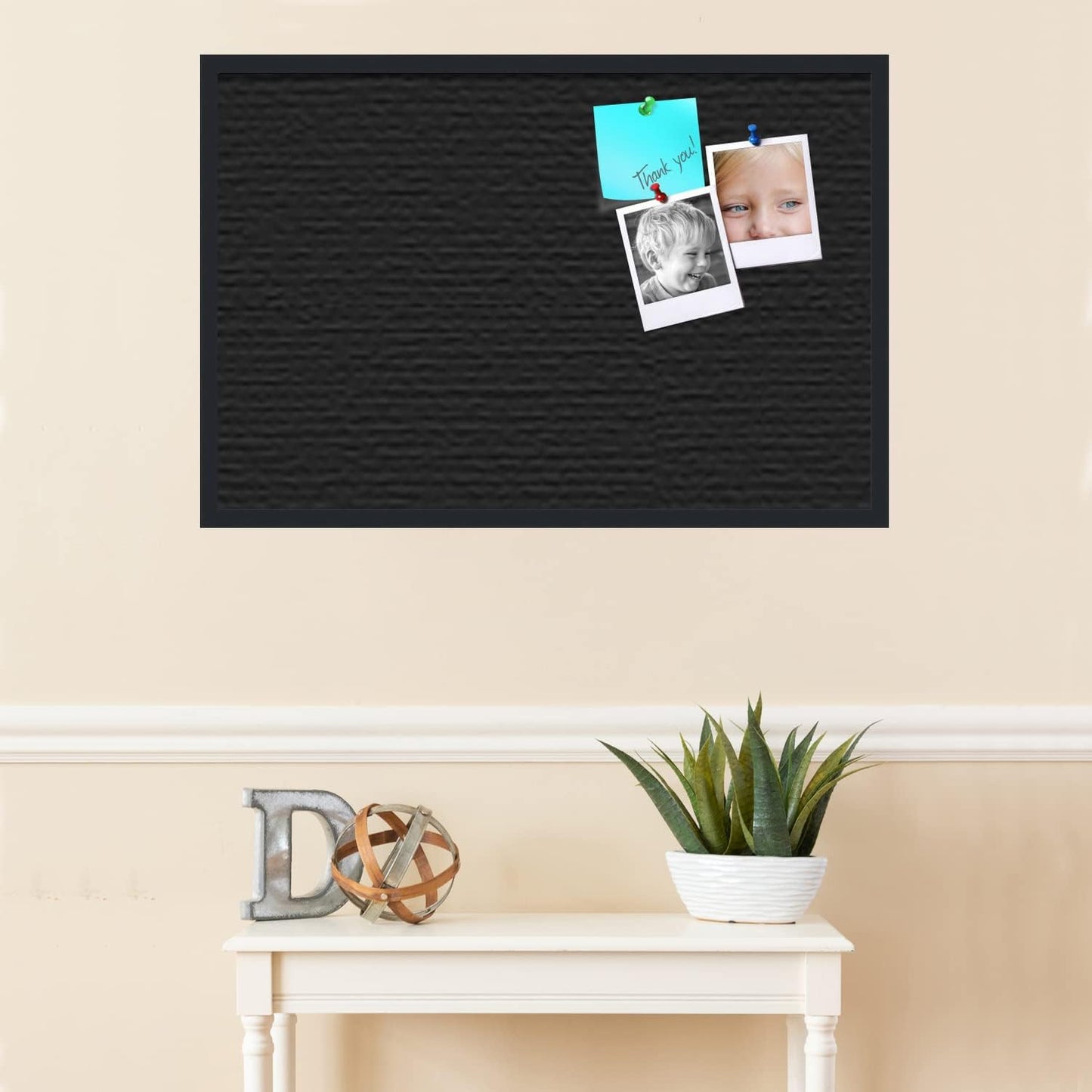 PinPix 36x24 Inch Cork Bulletin Board. This Decorative Framed Pin Board Comes with Solid Black Design and a Satin Black Frame. Ideal for Home Office Decor or Message Board (PinPix-622)