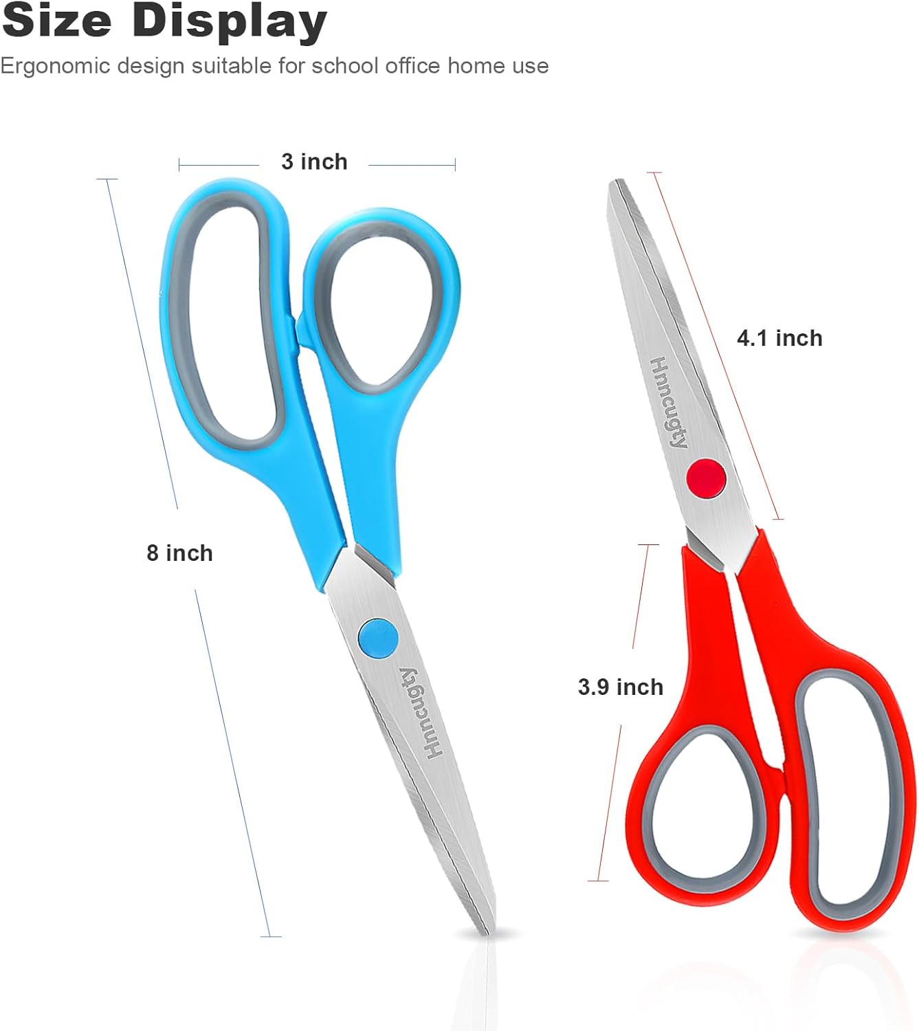 Scissors, Hnncugty 8" Scissors All Purpose Bulk Set of 6-Pack, Sharp Shears for Office Home Craft Sewing Fabric, High/Middle School Supplies Student Teacher Supplies, Comfort Grip Right/Left Handed