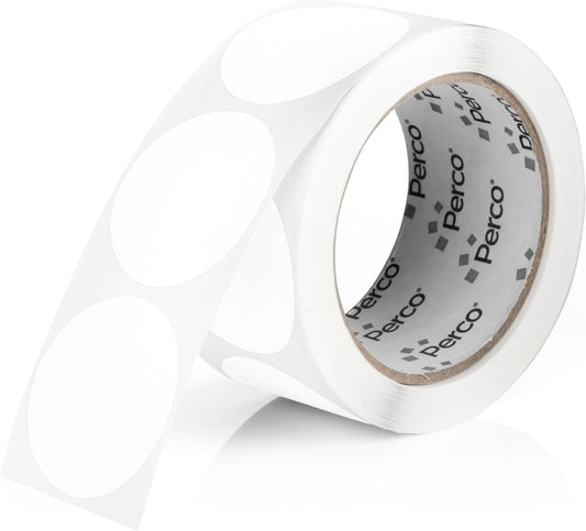 Perco White 2-Inch Round Circle Dot Sticker Labels with Easy Peel Perforation - 500 Labels per Roll - Strong Adhesion, Vibrant Colors for Organizing, Crafting & More - Made in USA