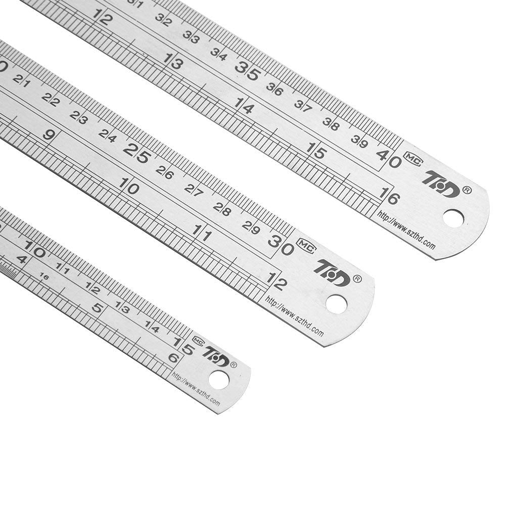 ZZTX Metal Straight Edge Ruler Set - Stainless Steel 6 Inch, 12 Inch, 16 Inch - Bulk Set of 3