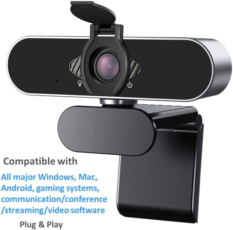 Webcam 1080P HD with Microphone & Privacy Cover, USB Web Cam with Live Streaming HD Video for Mac, PC, Computer and Laptop, Wide Angle Lens 1080P Web Camera with 360 Degree Flexible Mount