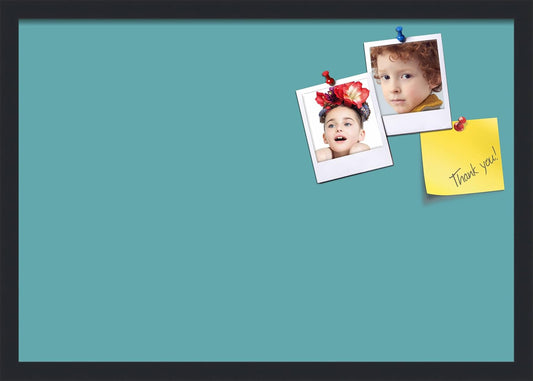 PinPix 26x18 Inch Cork Bulletin Board. This Decorative Framed Pin Board Comes with Aqua Pastel Design and a Satin Black Frame. Ideal for Home Office Decor or Message Board (PinPix-1806)