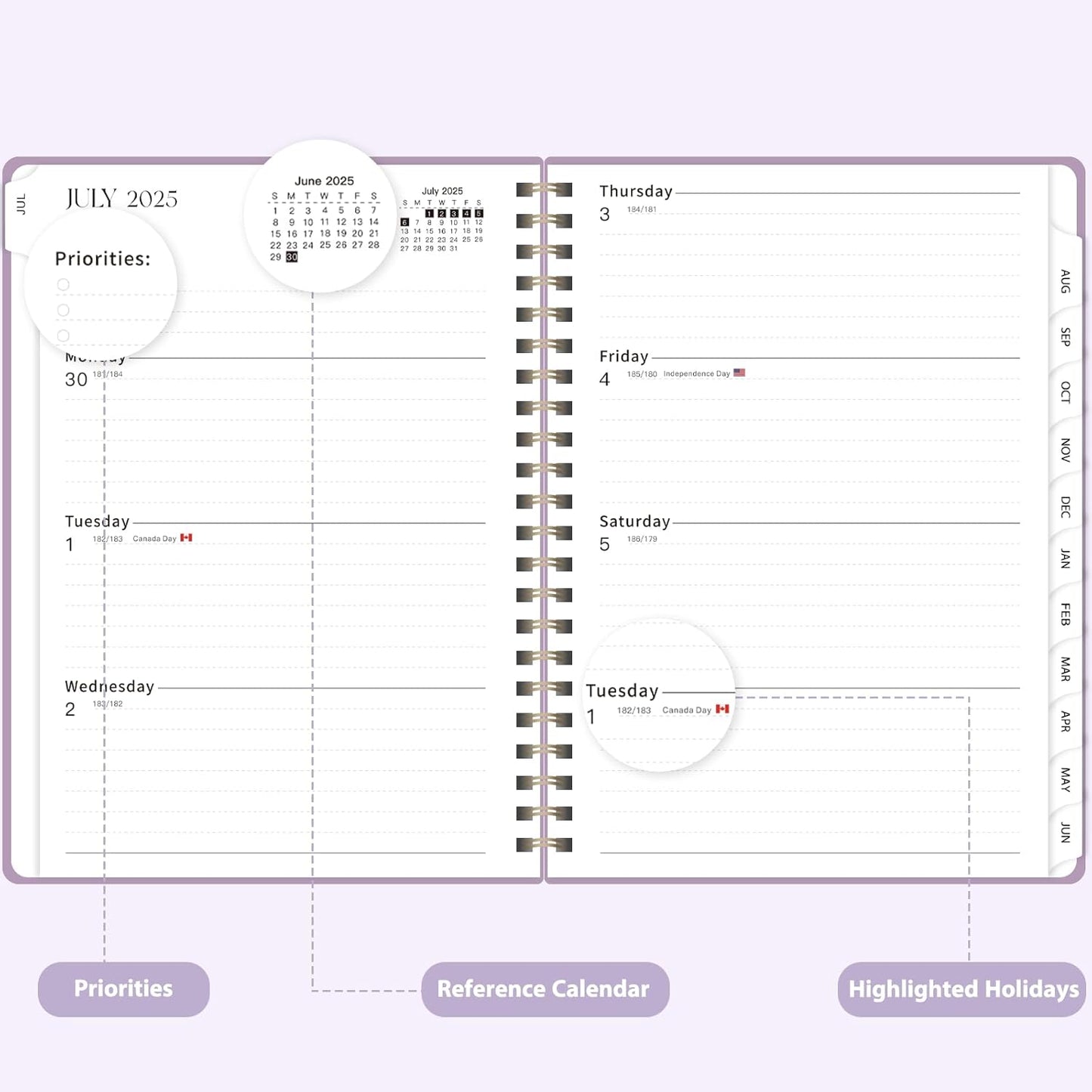 Planner 2025-2026 for Women & Men, Weekly and Monthly Calendar Notebook (July 2025 - June 2026), Hardcover Spiral Bound School Teacher Student Planner with Tabs, Inner Pocket, A5 (6.3" x 8.5")