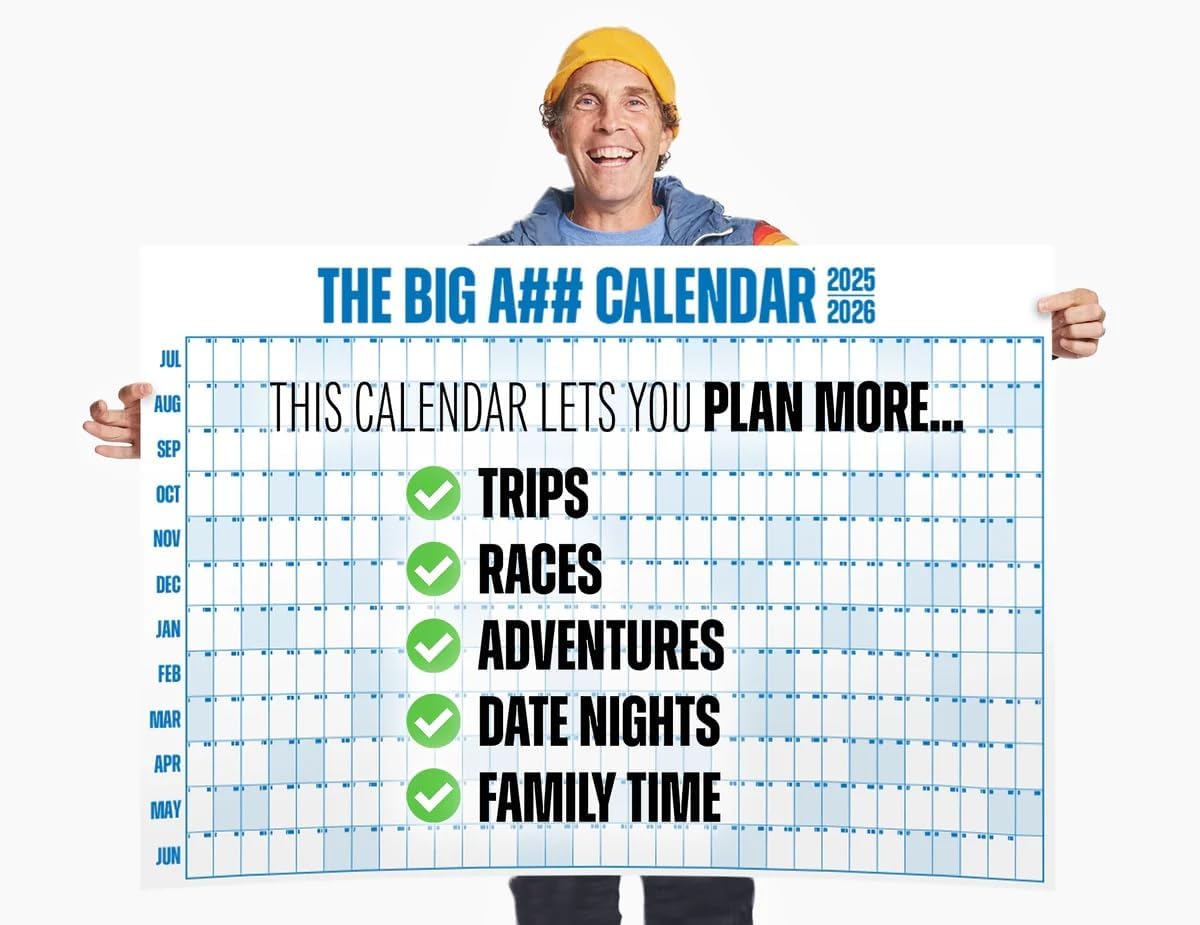 The Big A## Calendar Mid-Year Wall Planner – July to June Dry-Erase – Includes 1 Marker & 100 Labels – Lightweight, Easy to Hang Yearly Planner – Plan Goals & Adventures – Blue, 4’x3’