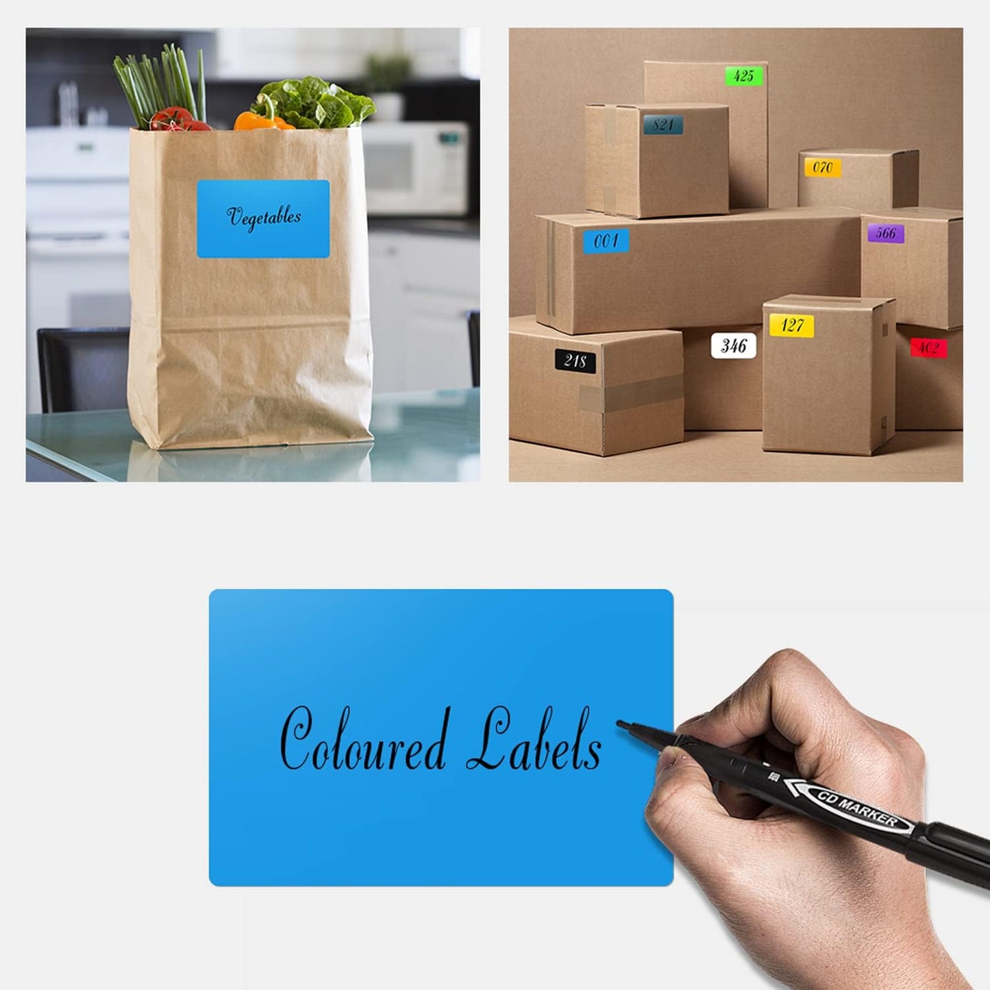 Rectangle Labels Sticker 3×5 Inch Vinyl Floor Stickers Color Coding Name Tags Roll Removable 200 PCS, Blue