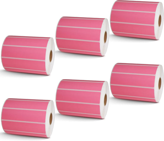 BETCKEY - 4" x 1" Multipurpose Labels Compatible with Zebra & Rollo Label Printer,Premium Adhesive & Perforated[Pink, 6 Rolls, 8250 Labels]