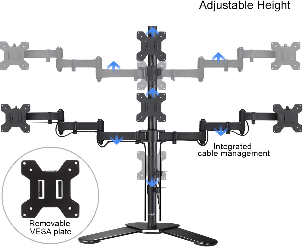 Suptek Quad LED LCD Monitor Stand up Free-Standing Desk Stand Extra Tall 31.5" Pole Heavy Duty Fully Adjustable Mount for 4 (3+1) / Four Screens up to 27 inch (ML6864)