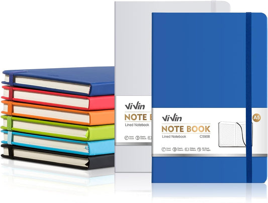 ViVin Lined Journal Notebooks for Work, 192 Pages, Medium 5.5 x 8.3 inch, College Ruled, A5 Hardcover Journaling Notebooks for Writing, 8 Pack Bulk