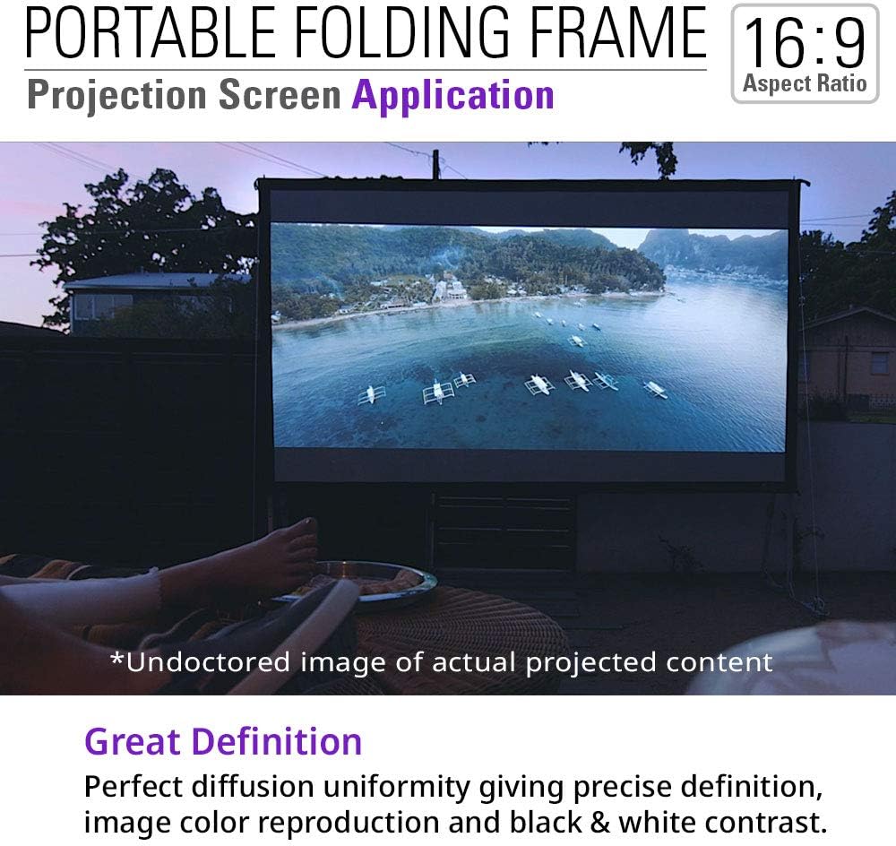 Akia Screens 145 inch Portable Outdoor Projector Screen with Stand and Bag 16:9 8K 4K Ultra HD 3D Adjustable Height Foldable Projection Screen Silver for Movie Video Home Theater AK-OS145H1