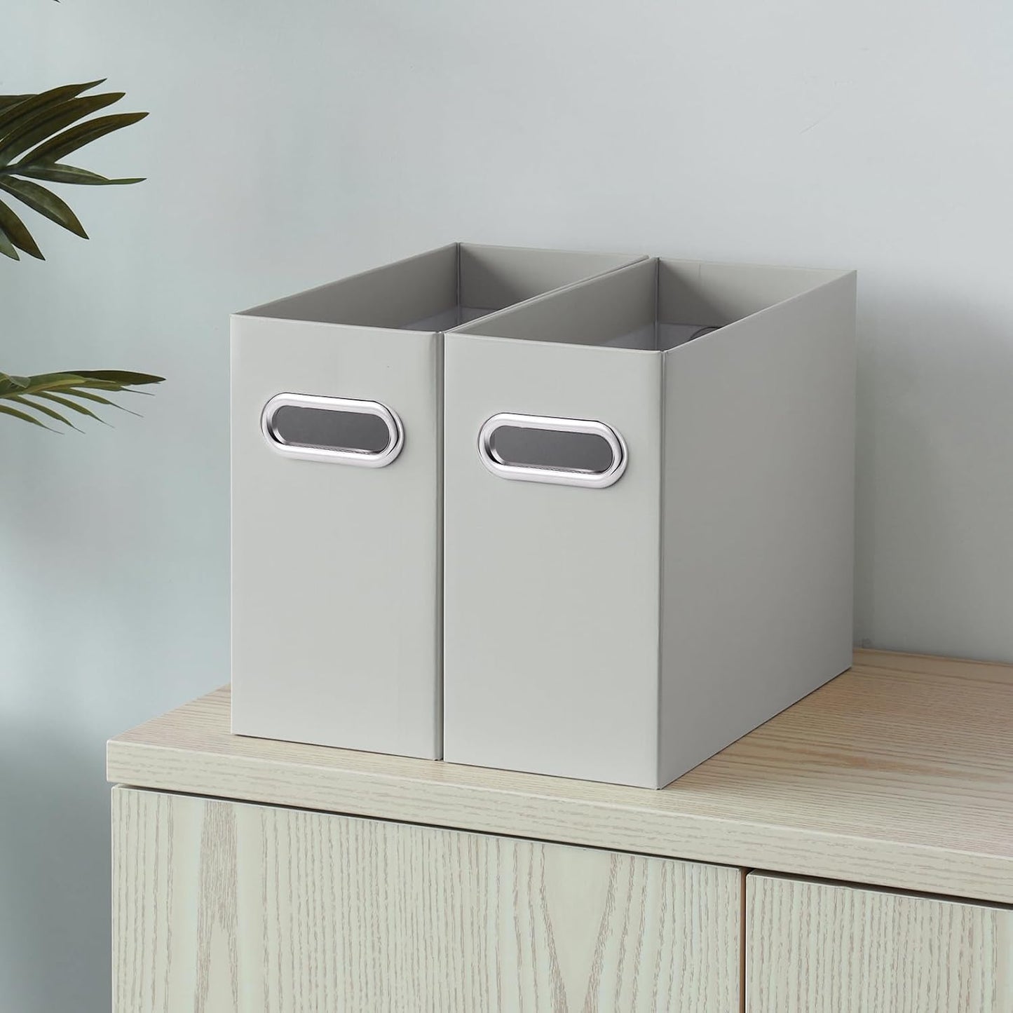 Oterri File Organizer, 8 Packs Small Storage Box, Cardboard File Folder Organizer, Collapsible File Box for Hanging File Folders Letter Size, Portable Filing Organizer with Handle (Grey)