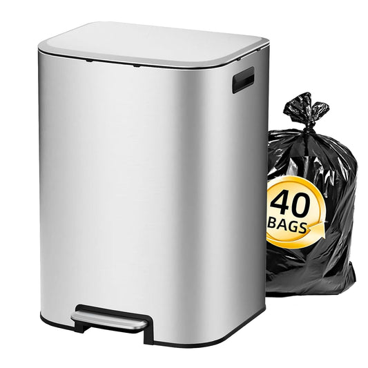KUK 16 Gallon Kitchen Trash Can with Lid, Heavy Duty Hands-Free Stainless Steel Commercial Step Trash Bin with Removable Inner Bucket, Pedal Rubbish Bin for Home Office and Kitchen, 60L/16Gal