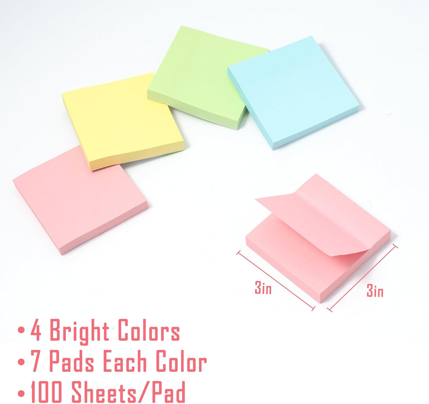 HappyHapi Sticky Notes 3x3 Inches Bulk 36 Pack 3600 Sheets Colored Self-Stick Pads, 100 Sheets/Pad, 4 Bright Colors (Yellow, Green, Pink, Blue) for Office Supplies, School, Home