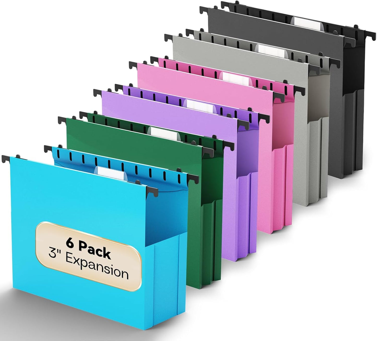 Plastic Expandable Hanging File Folder Letter Size,Heavy Duty 3 Inch Expansion,6 Pack Extra Capacity Hanging Folders,Accordian Pocket,Adjustable Tabs,Hanging Organizer for Bulky Files-Colored