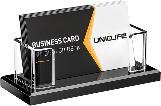 Uniclife Acrylic Business Card Holder for Desk 1 Slot Clear Horizontal Business Card Stand for Men & Women Desktop Name Card Display Stand Card Organizer for Office Home Exhibition, 60 Card Capacity