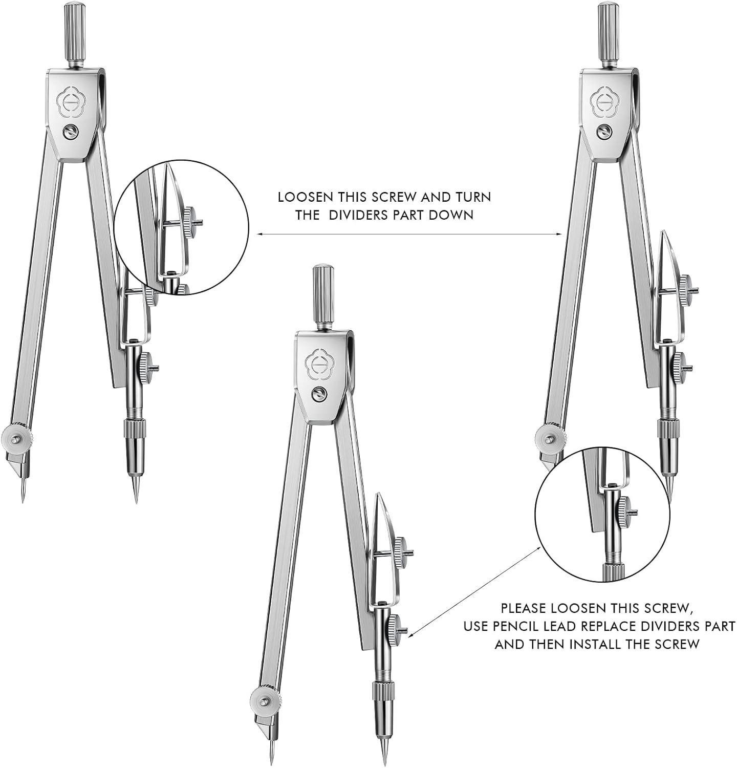 Zonon 2 Set Protractor and Compass Set, Student Geometry Math Set Drawing Compass and 6 Inch Clear Swing Arm Protractors 180 Degree Math Protractor