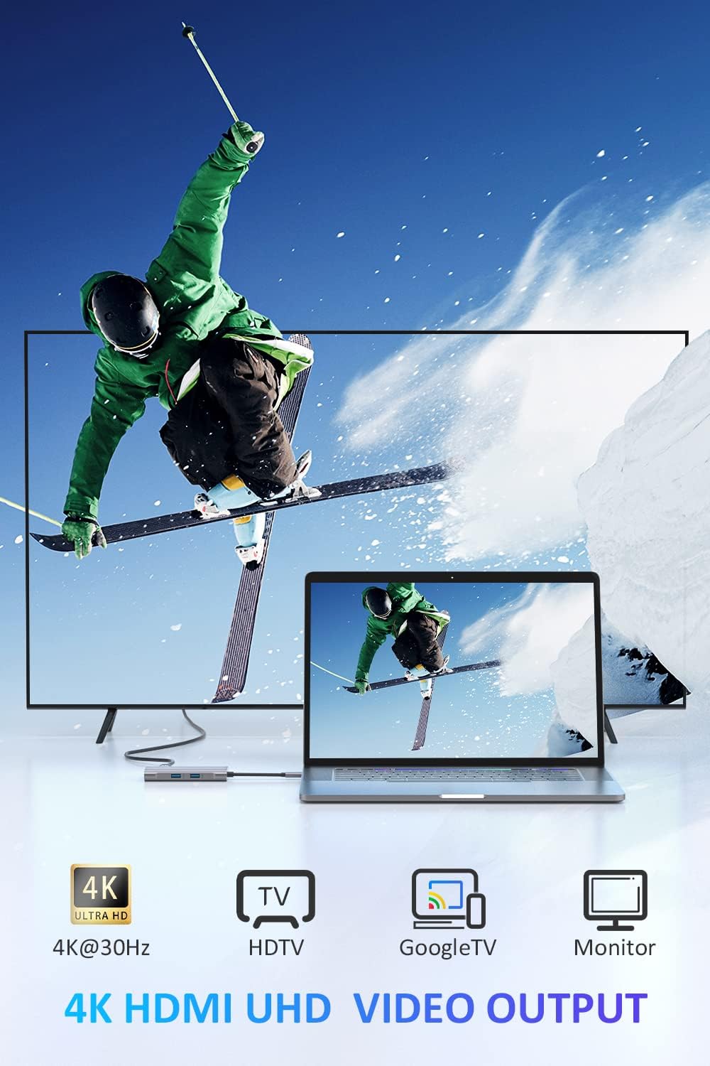 UtechSmart USB C Hub, USB C Ethernet Multiport Adapter, 6 In 1 USB C to HDMI Dock Compatible for Macbook Pro/Air, Chromebook, Dell XPS, HP and Type C Devices (Gigabit Ethernet 100W PD 4K HDMI USB 3.0)