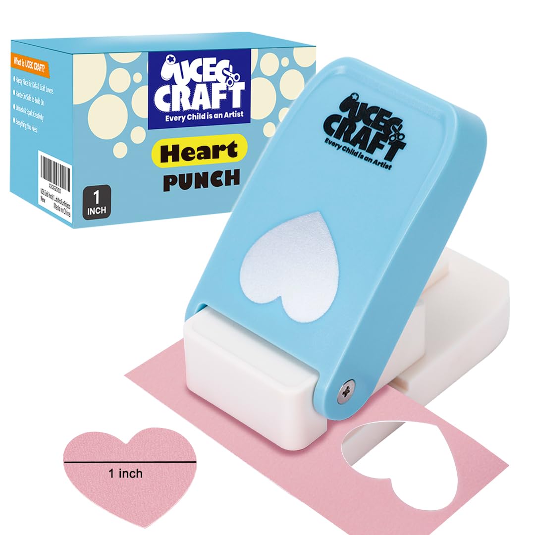 UCEC Heart Hole Punch 1 Inch, Heart Punches for Paper Crafts, Handmade Craft Paper Punch Shaped Hole Punch, Craft Lever Punch for Tags Cards Scrapbooking Home School Office Supplies