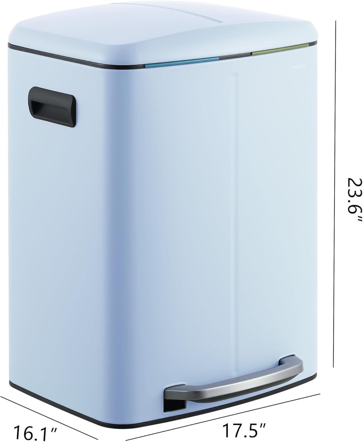 happimess HPM1005H Marco Rectangular 10.6-Gallon Double Bucket Trash Can with Soft-Close Lid, Tide Pool Blue, Fingerprint Resistant, Modern, Minimalistic for Home, Kitchen, Office, Bedroom, Bathroom