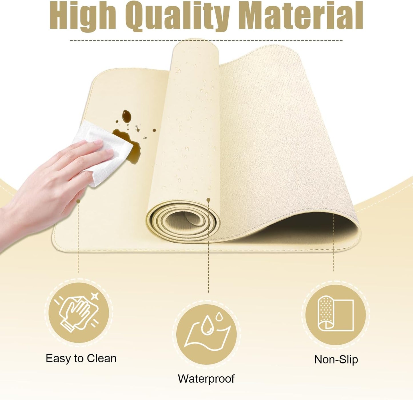 Leather Desk Pad Protector, Desk Mat, Large Mouse Pad, Non-Slip Desk Blotter, Office Laptop Desk Pad, PU Leather Desk Writing Pad for Office and Home (Beige, 31.5" x 15.7")