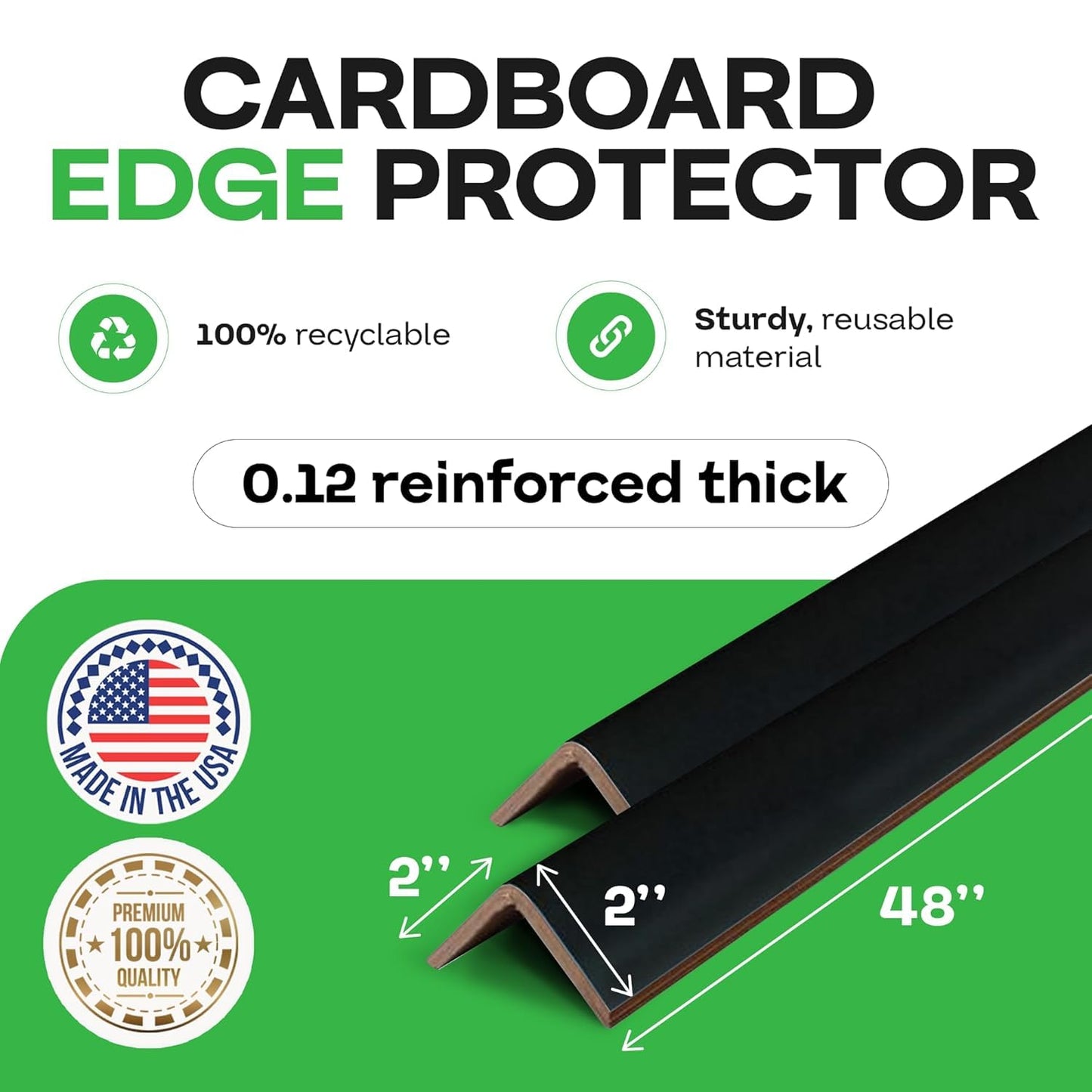 IDL Packaging Cardboard Edge Protectors 2" x 2" x 48", Full Pallet of 2800 pc, Black - V-Board Reinforced Corner Protectors - Regular-Duty Cardboard Corners for Shipping