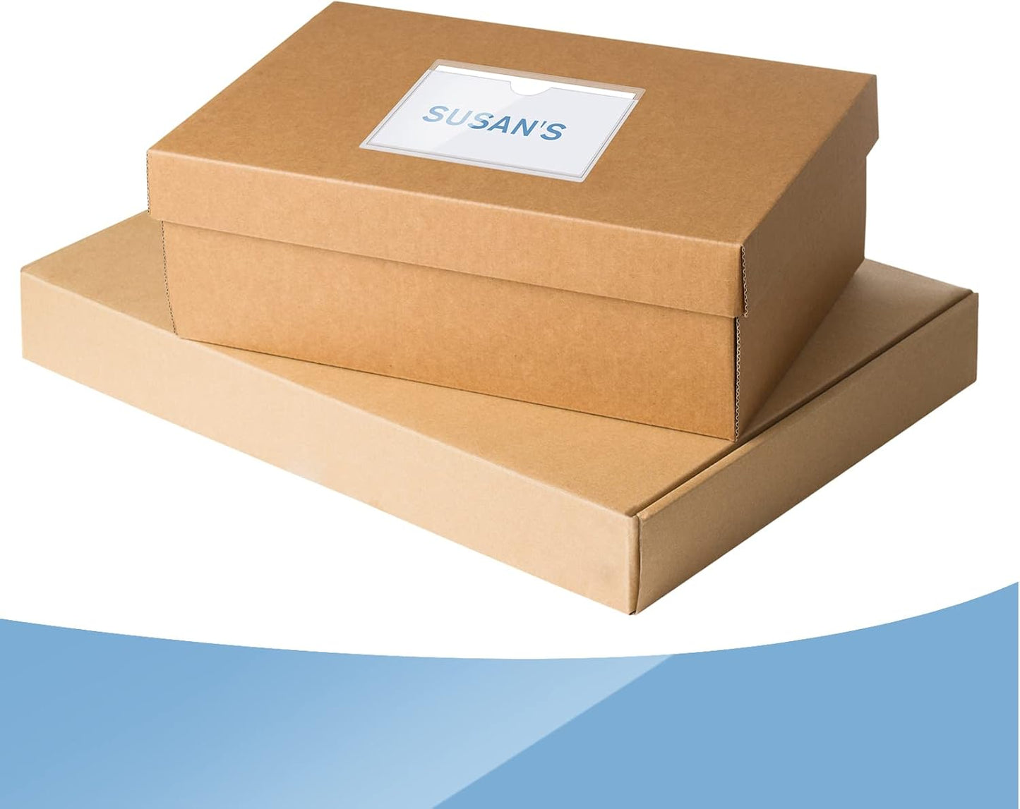 Outus 100 Pcs Clear Self Adhesive Pockets - Bin Labels for Storage Bins, Pocket Label Sleeves, Plastic Index Card Holder with Top Open for Organizing Bins Box Drawer(4.1 x 2.5 Inch)