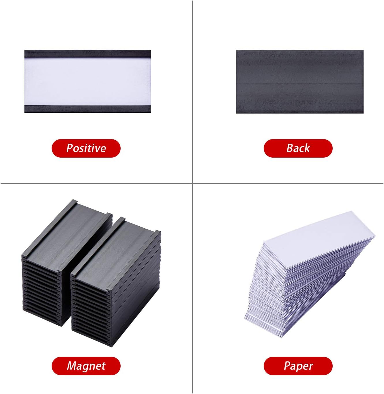 EEOYU Magnetic Label Holders with Magnets, Data Card Holders with Clear Plastic Protectors, Set of 30 (1 x 2 Inch)