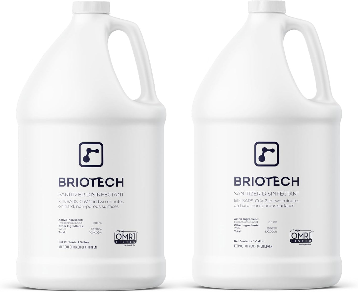 BRIOTECH Sanitizer Disinfectant Hypochlorous, Kill 99.99% of Viruses & Bacteria, Control Mold, Eliminate Odor, Gentle for Nursery & Play Rooms, Food Contact Surface Sanitizer, 1 Gallon Refill (2 Pack)