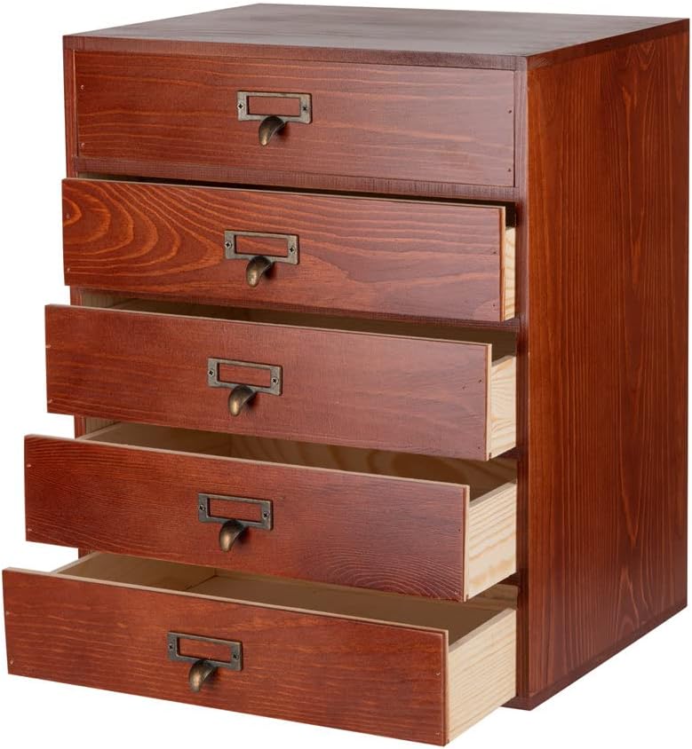 Large Wooden Drawer Rustic Desk Organizers and Accessories Wooden Storage Dox with Drawers Paper Storage Drawer Wood File Organizer Library Card Catalog Cabinet Apothecary Cabinet (L-BROWN)