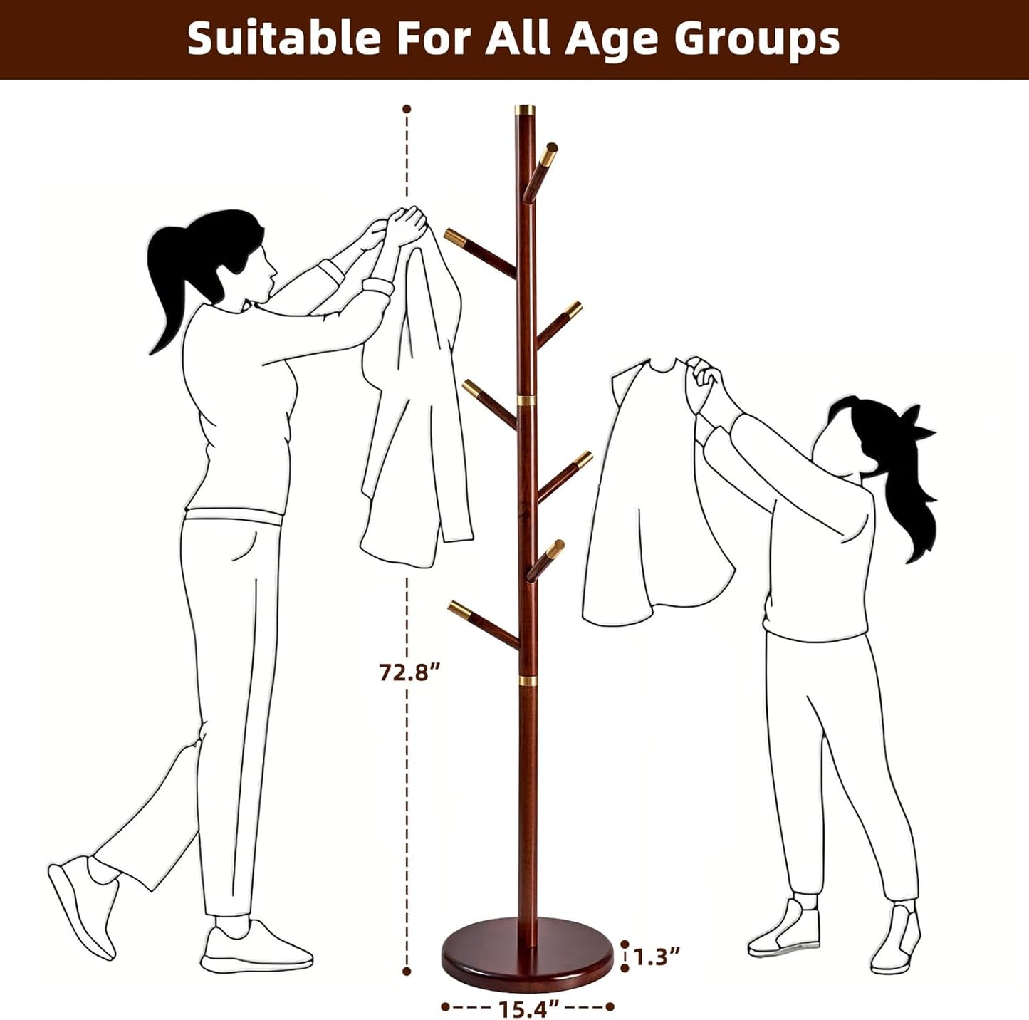 Uniclinens Coat Rack Freestanding Solid Wood Coat Tree Standing with 7 Hooks, Coat Rack Stand Creative Tree Branch-look (Walnut)