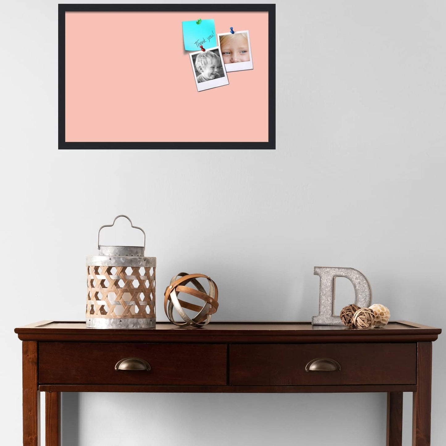 PinPix 28x18 Inch Cork Bulletin Board. This Decorative Framed Pin Board Comes with Pink Pastel Design and a Satin Black Frame. Ideal for Home Office Decor or Message Board (PinPix-1813)