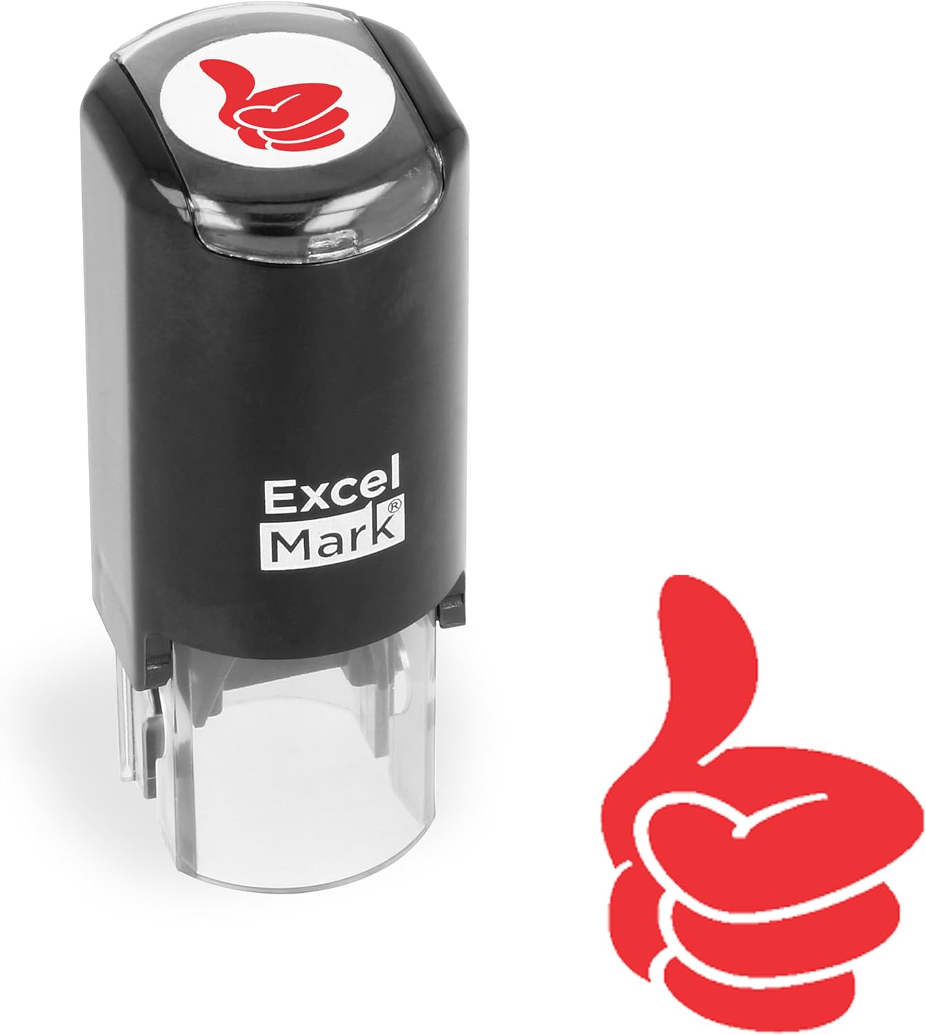 ExcelMark Round Teacher Stamp - Thumbs UP (Solid) - RED Ink