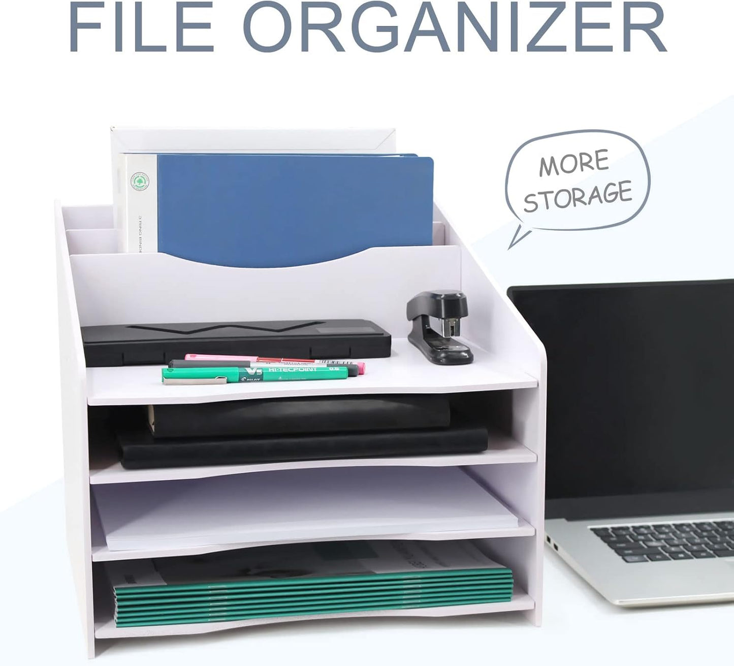 SONGWAY Desk File Organizer and Accessories Storage - Desktop Organizer with Horizontal and Vertical File Folder Holders, Letter Mail Sorter, 4 Tier Paper Storage for Desk Home Office School