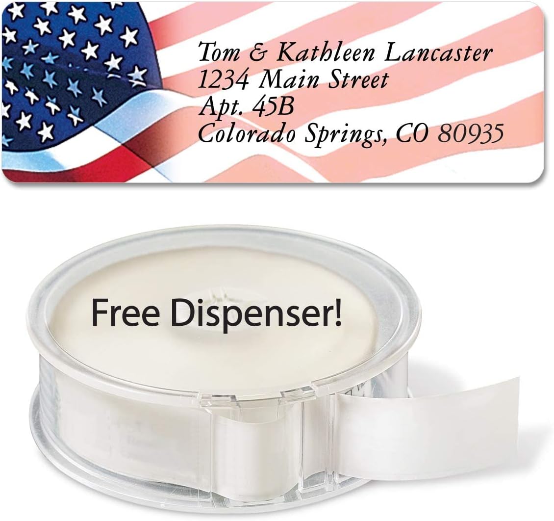 Colorful Images American Glory Patriotic Rolled Personalized Return Address Mailing Labels with Dispenser, Customize with Name & Shipping Address, 250 ¾” x 2½” Self Adhesive, Easy Peel Label Roll