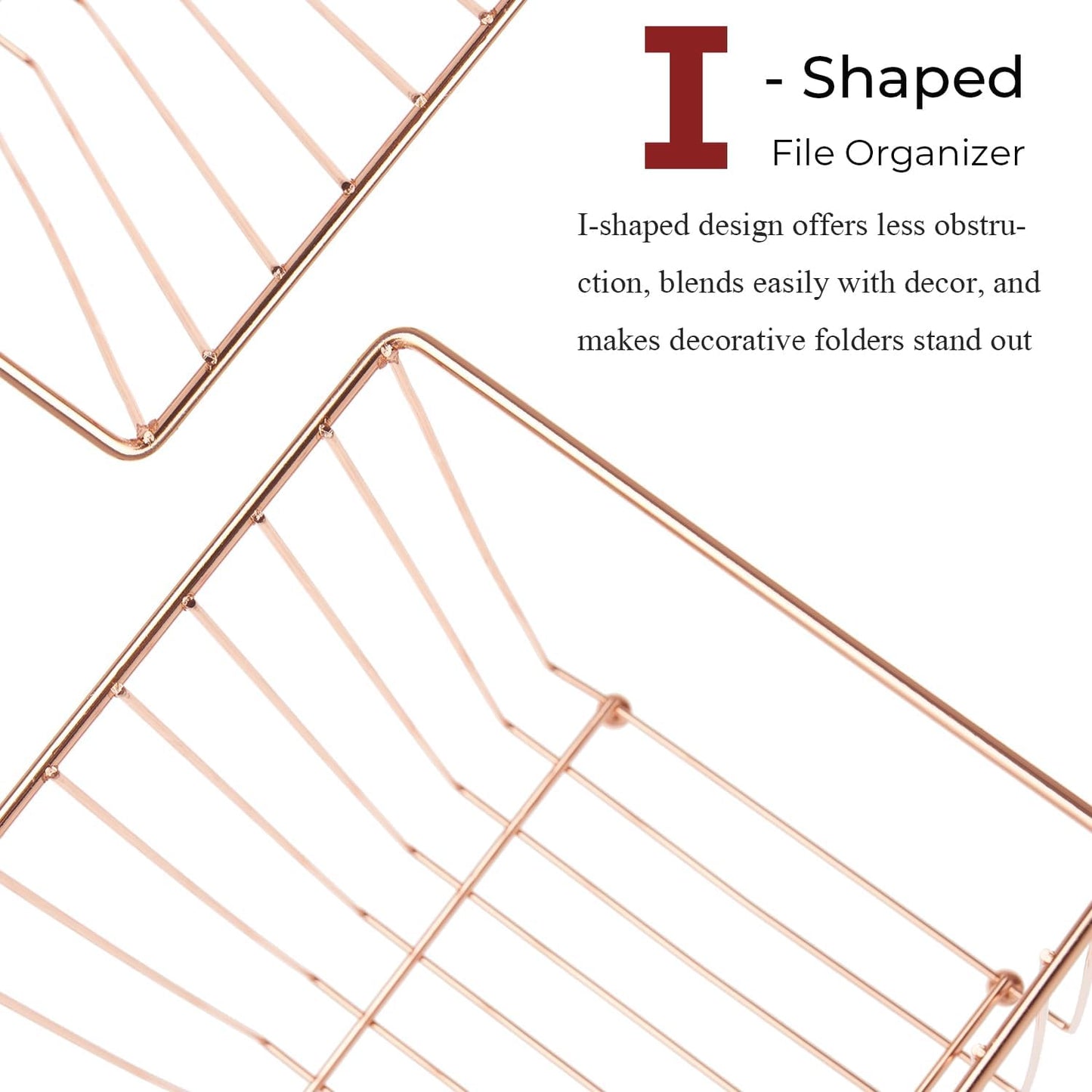 Y YOMA 1 Pack Rose Gold Desktop Hanging File Organizer | Letter Size Metal File Kit for Desk Home Office, I Shaped