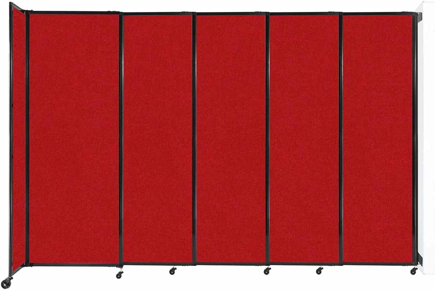 Wall-Mounted Sliding StraightWall Room Divider | Adjustable Widths | Locking Wheels | Room Separator | Up to 11'3" Wide x 7'6" Tall Red Fabric Panels