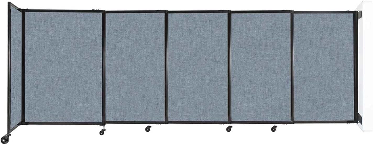 Wall-Mounted Sliding StraightWall Room Divider | Adjustable Widths | Locking Wheels | Room Separator | Up to 11'3" Wide x 4' Tall Powder Blue Fabric Panels
