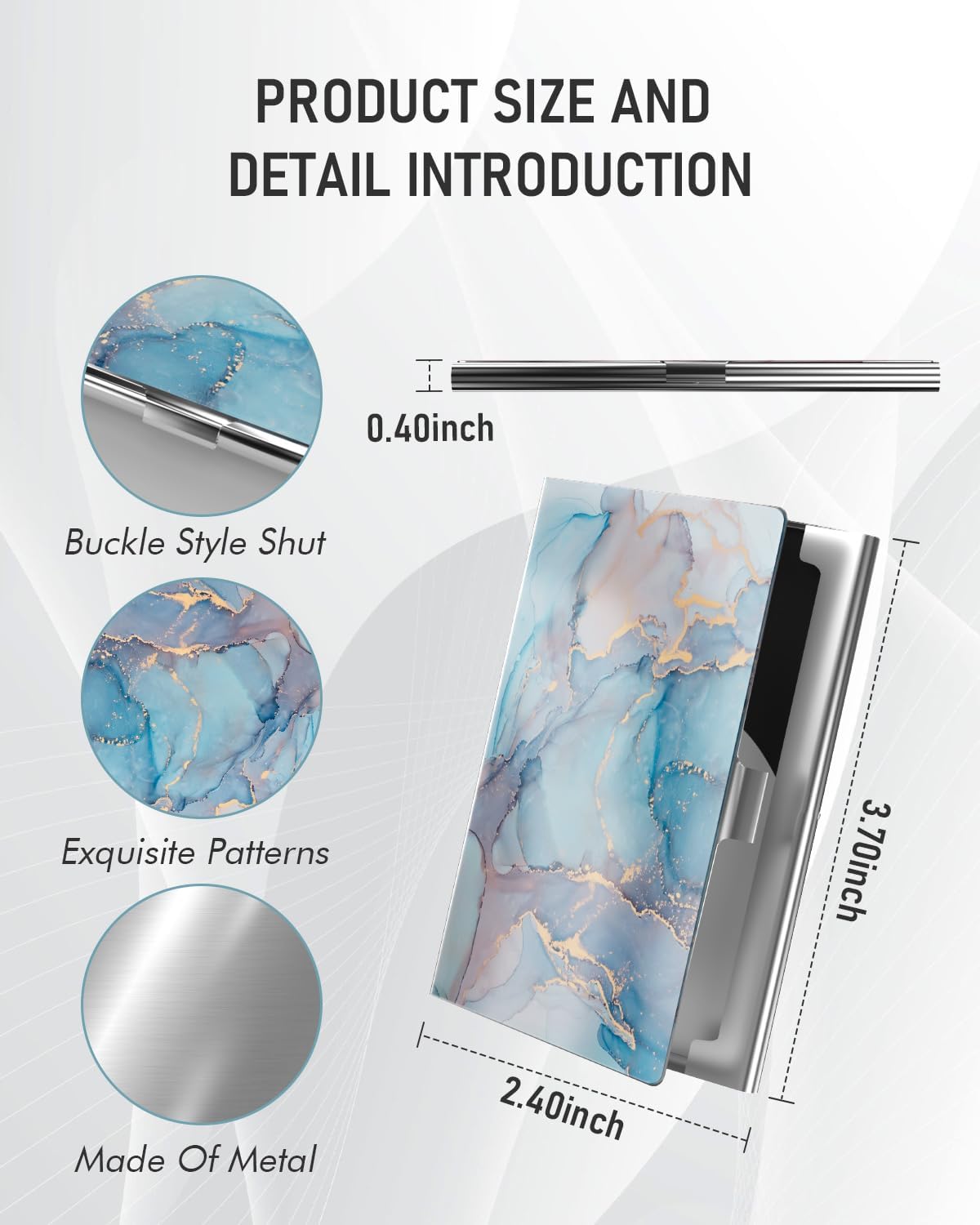 Business Card Metal Slim Organizer, Professional Stainless Steel Square Pocket Wallet for Office Workers, Compact and Portable for Pockets (Blue Marble