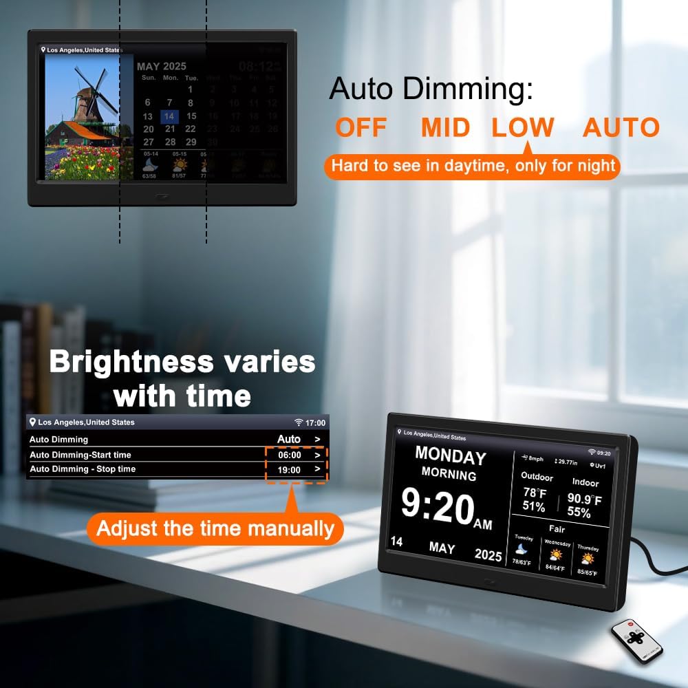 2025 Digital Clock with Weather Forecast & Temperature/Humidity Large Display,Auto Time Sync, Custom Alarms & Medication Reminders, Elderly Memory Loss