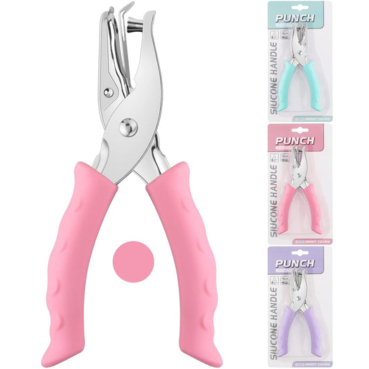 NEBURORA Hole Punch, Pink Single Hole Puncher Metal with Soft-Handled for DIY Craft Tags Clothing Ticket Scrapbook Tool, 3 Colors Options