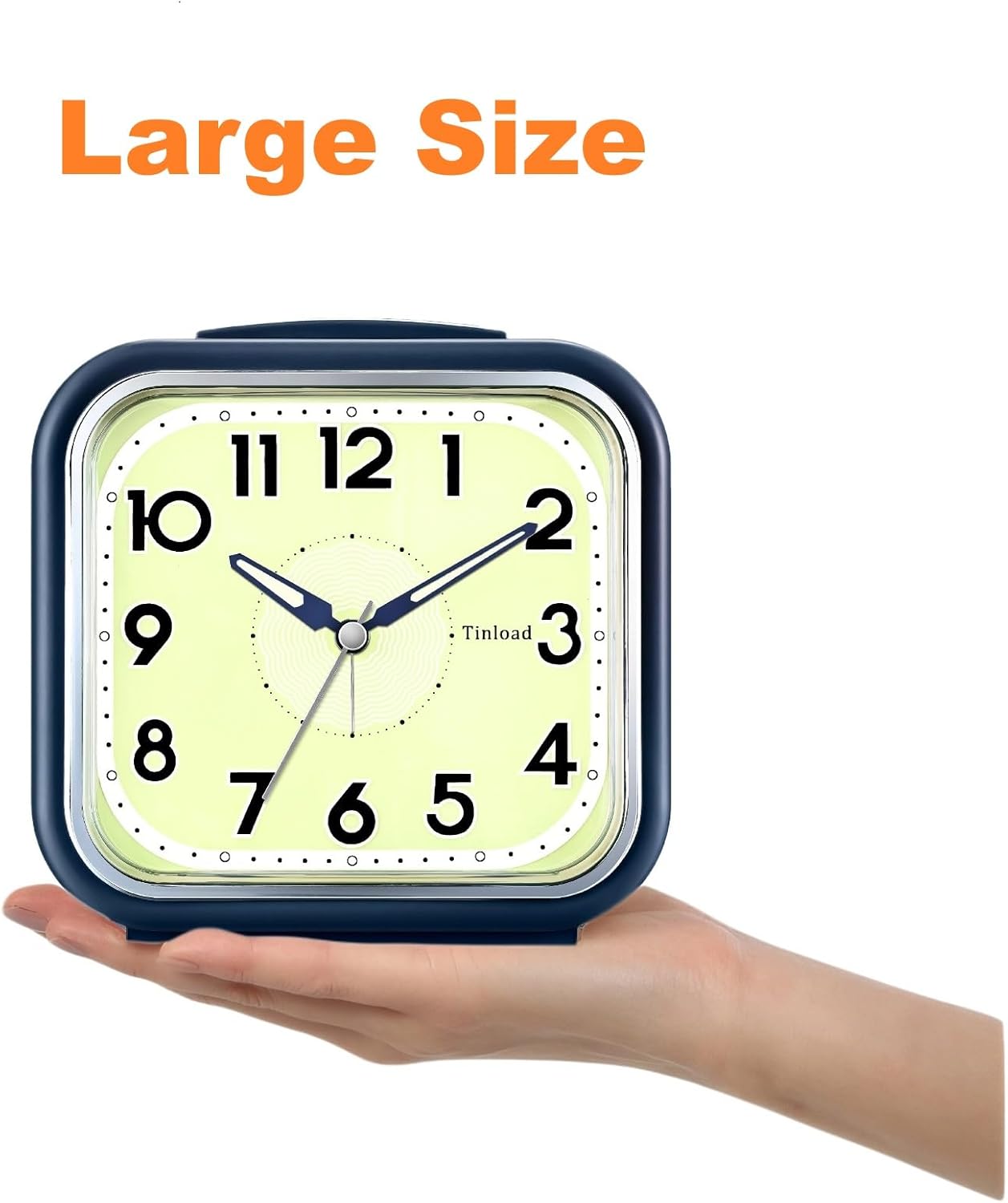 5.5" Large Analog Alarm Clock Silent Non Ticking, Glow in Dark dial, Gentle Wake, Beep Sounds, Increasing Volume, Battery Operated Snooze and Manual Light, Easy Set (Best for Elder)