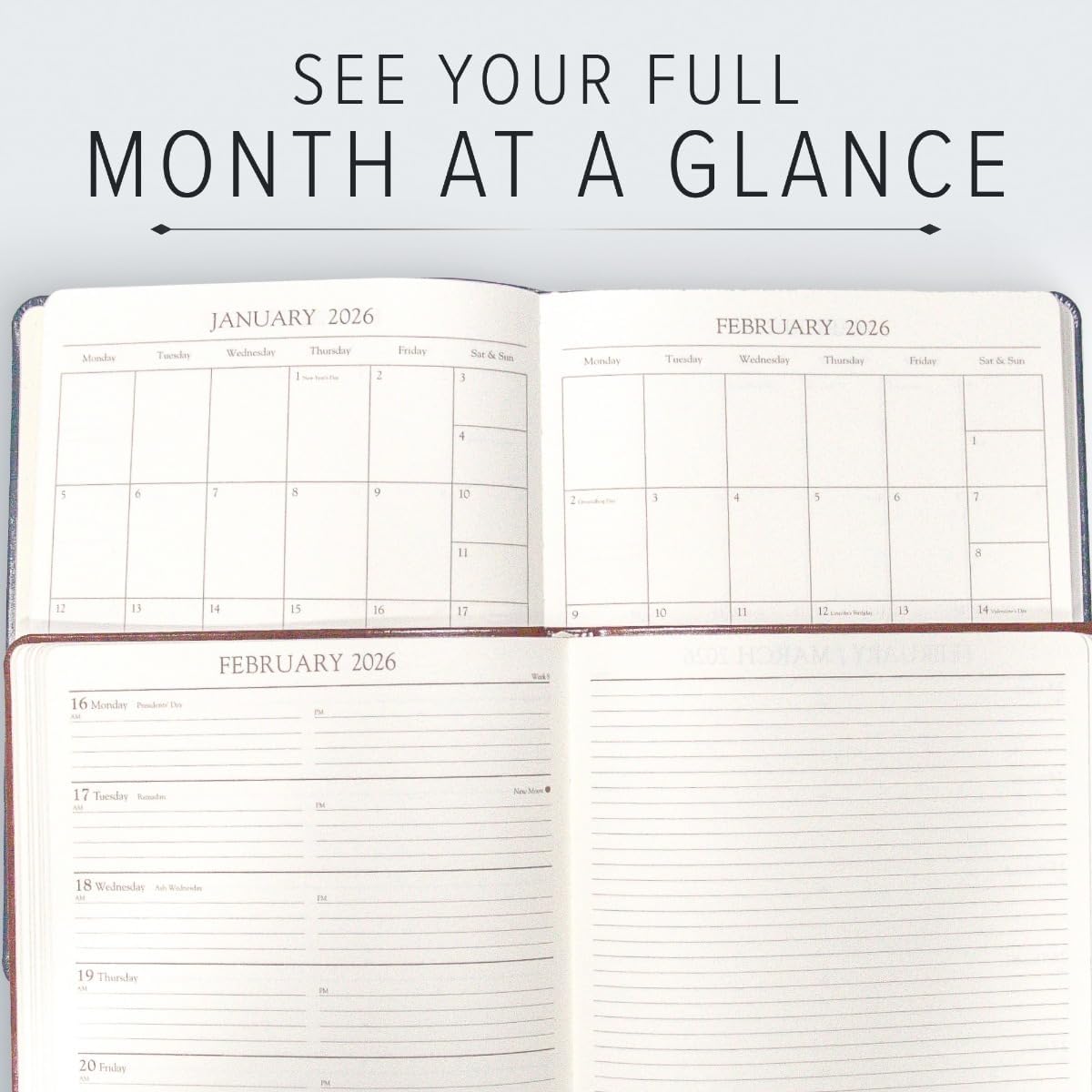 Gallery Leather Academic Planner 2025-2026, Teacher and Student Weekly Monthly Planner, Elegantly Bound Calendar with Gold-Gilded Page Edges, 18 Months - Caribbean Sunset - 9x7"