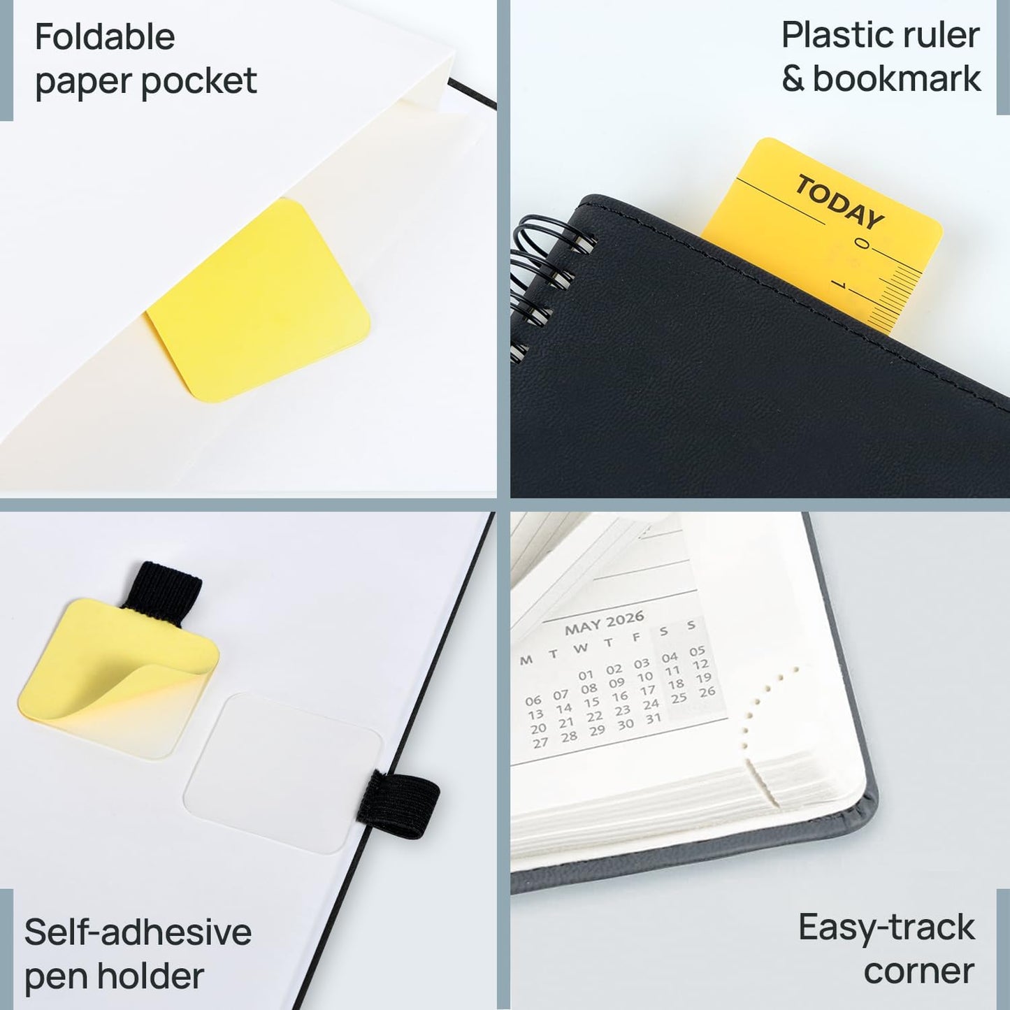 POPRUN Pocket 2026 Planner (Small Size- 4'' x 6.25'') Weekly and Monthly for Purse - Calendar 2026 (Jan. 2026 - Dec.2026) with Soft Cover, Plastic Ruler - Brown