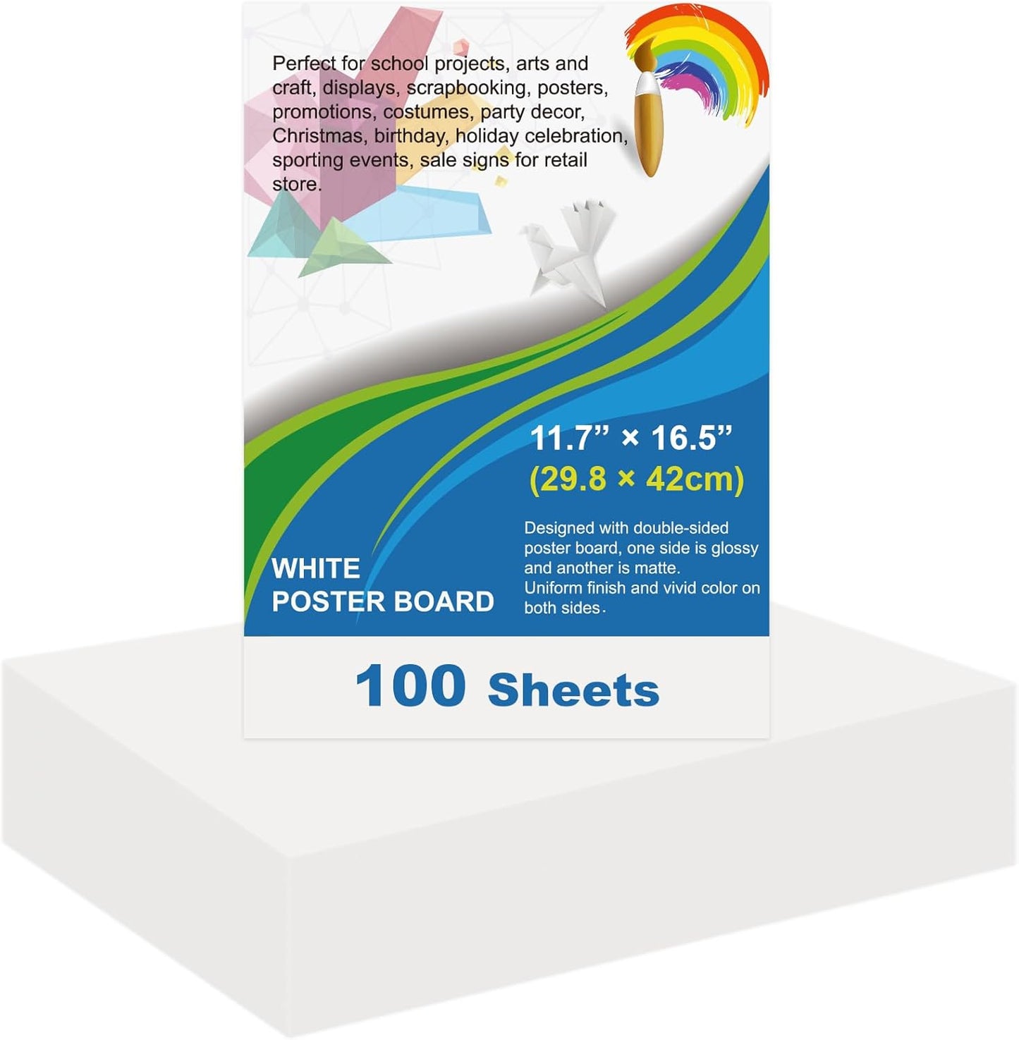 100 Pcs White Poster Board Paper 11.7 x 16.5, ROOKEA White Vision Boards Bulk Smart Posterboard Blank Graphic Display Card Paper for Drawing Artwork School Arts Crafts Classroom Projects Scrapbooking