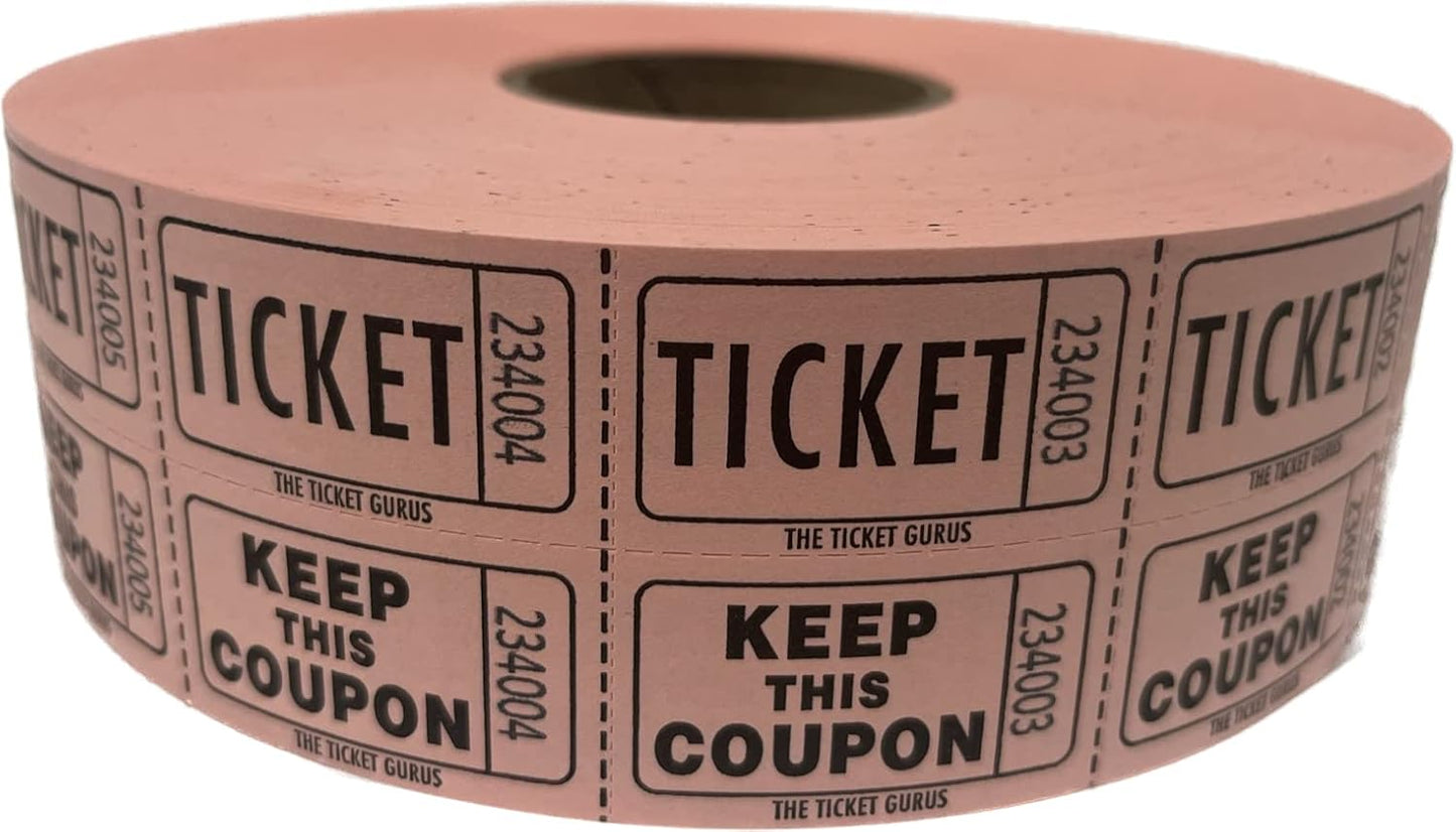 Ticket Guru-Raffle Tickets - (4 Rolls of 2000 Double Tickets) 8,000 Total 50/50 Raffle Tickets (4) Random Colors