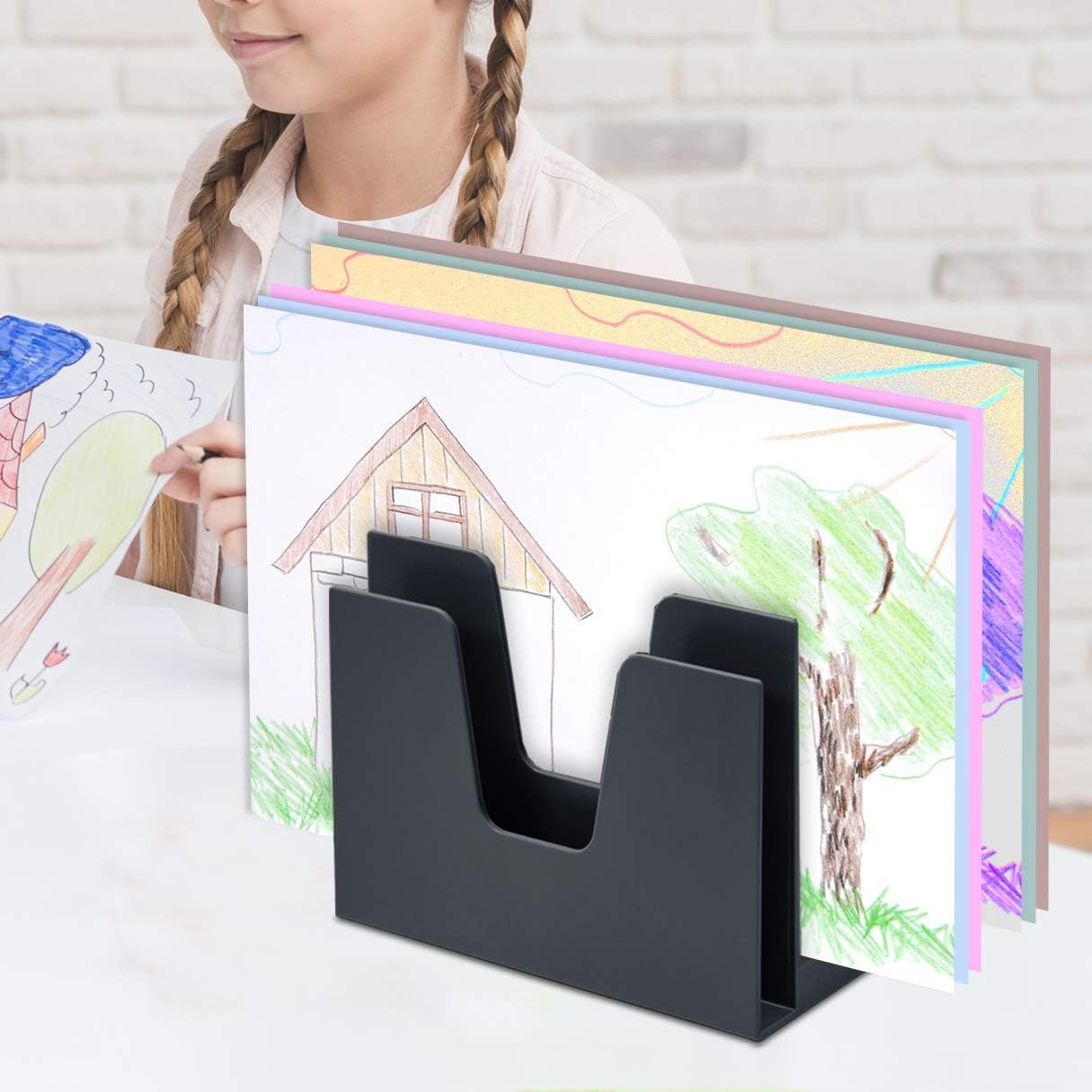 Acrimet 5 Section Incline File Sorter Organizer, Mail, Folder, Letter Desk Organizer, Rack for Office Organization Desktop (Plastic) (Black Color)