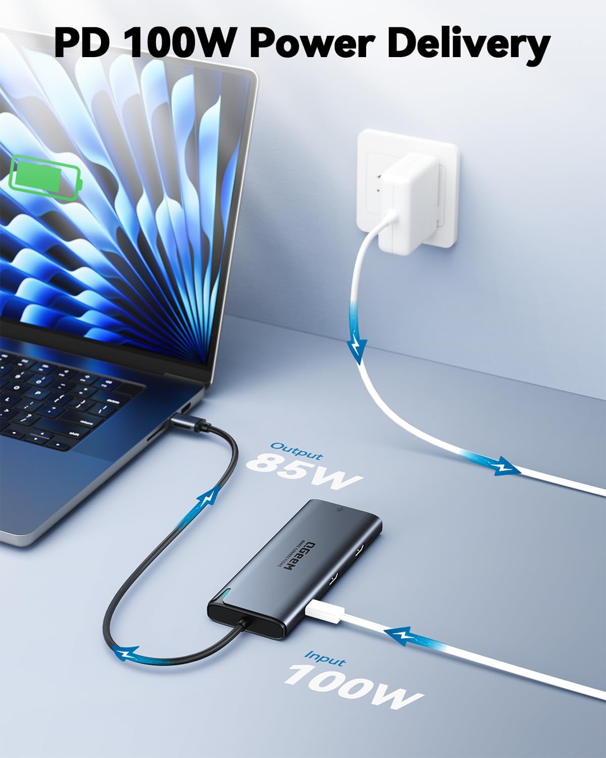 QGeeM USB C Hub,8 in 1 Extender Splitter with Single 8K,Dual 4K@60Hz HDMI,Multiport USB C to Ethernet Adapter for Type C Device,USB A 10Gbps Data,PD100W-M1/M2 only 1 Display