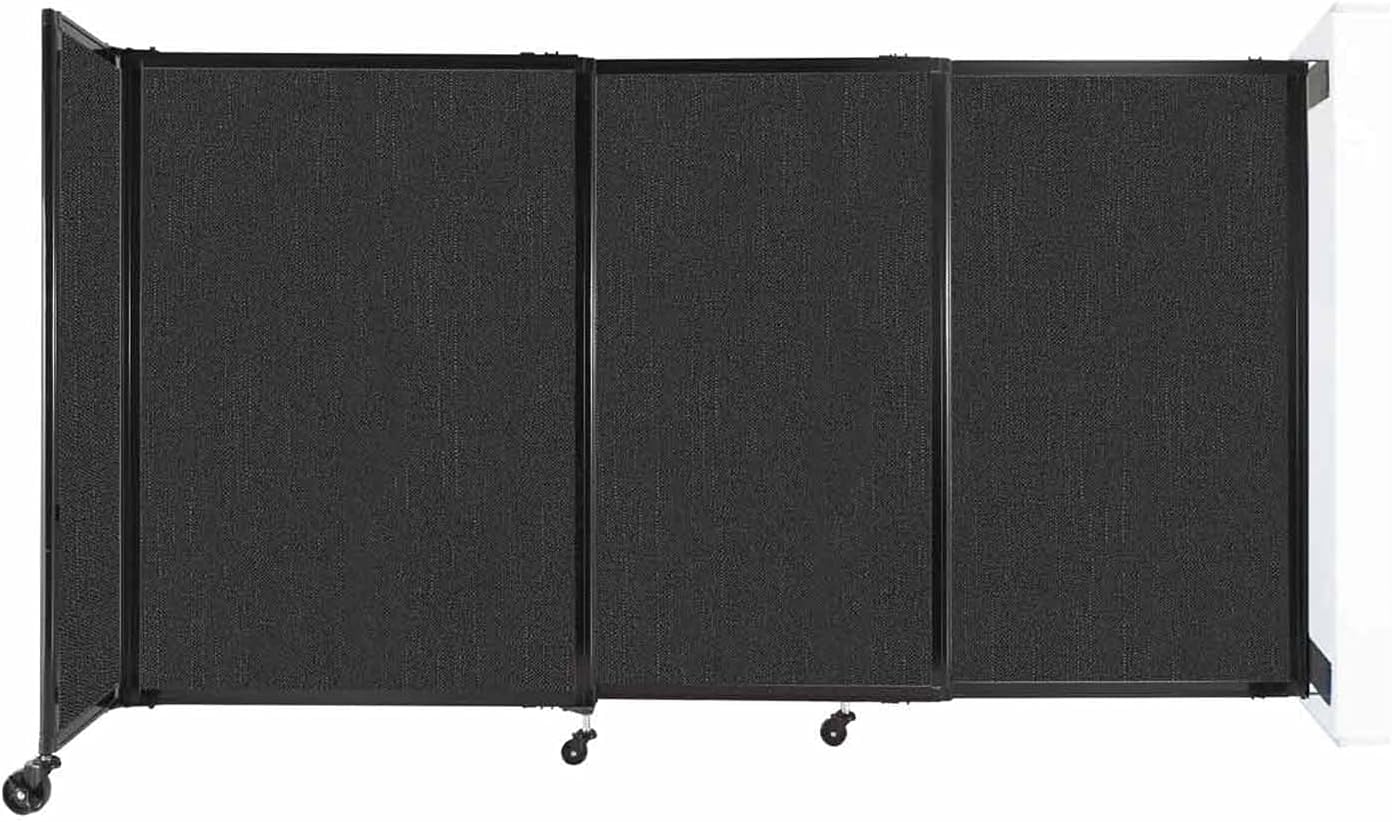 Wall-Mounted Sliding StraightWall Room Divider | Adjustable Widths | Locking Wheels | Room Separator | Up to 7'2" Wide x 4' Tall Black Fabric Panels