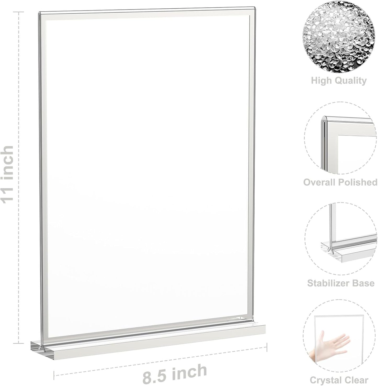 EHWINE 16 Pack Acrylic Sign Holder 8.5 x 11, Double-Sided Tabletop Silver Sign Holder, Clear Acrylic Picture Frame Menu Flyer Paper Holder Display Stand for Home Wedding Party (with Non-Slip Pads)